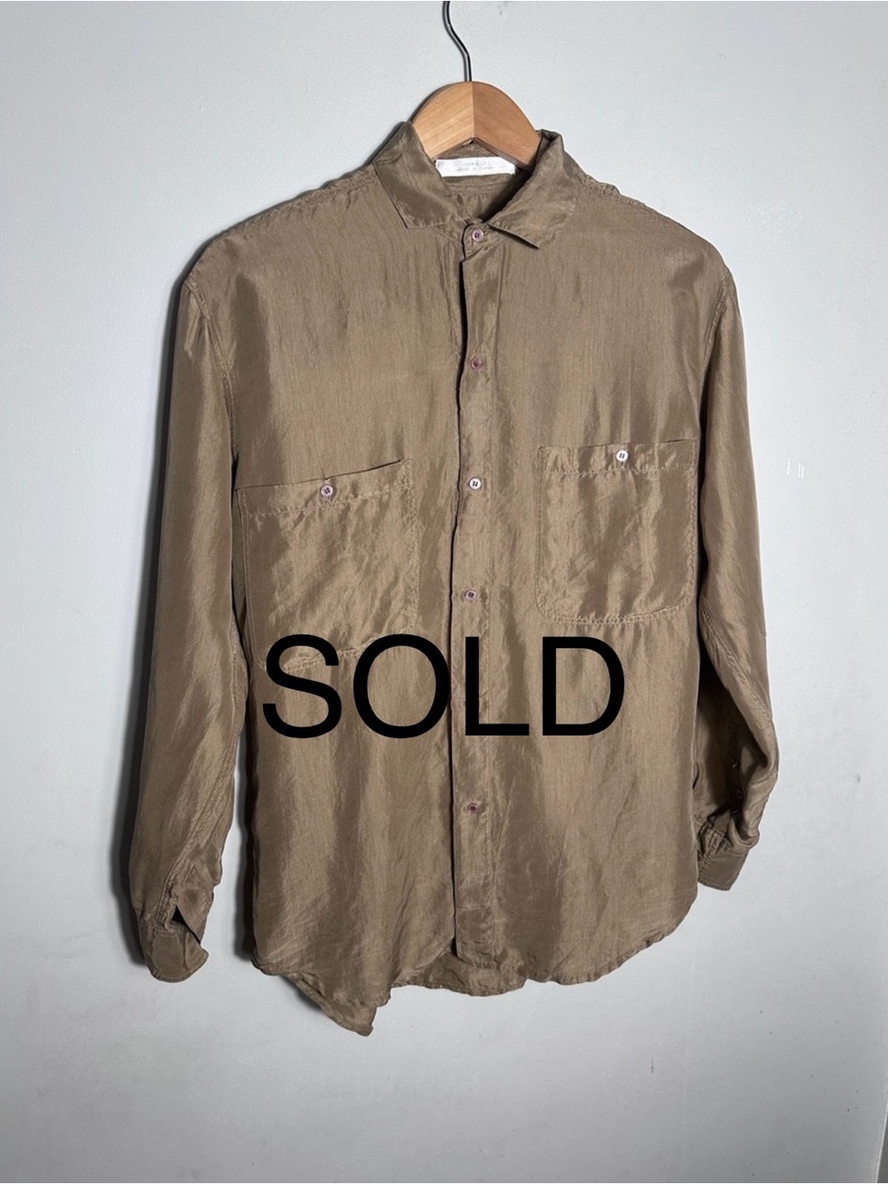 SOLD Silk Tan Brown Casual Button-Down Shirt